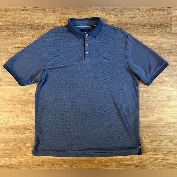 Tommy Bahama Polo Shirt Mens Navy Blue Soft XL Geometric Modal Blend C15 - Picture 1 of 6